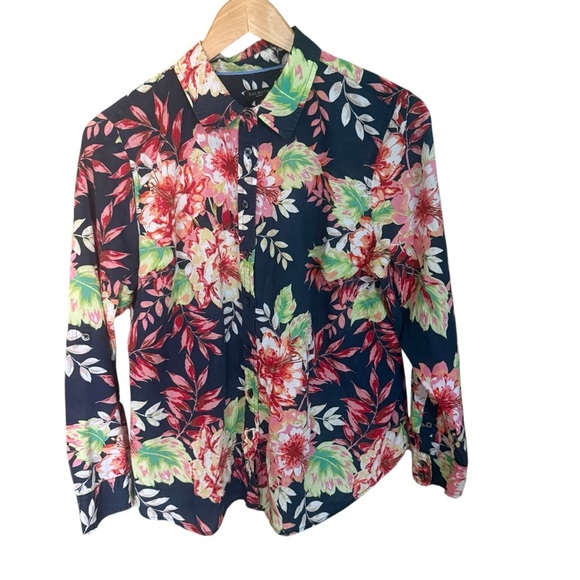 Talbots  Floral Multicolored Long Sleeve Button Down Shirt Top Cotton Size LP - Picture 1 of 11